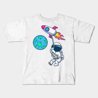 Astronaut On a Rocket Towards Earth Kids T-Shirt